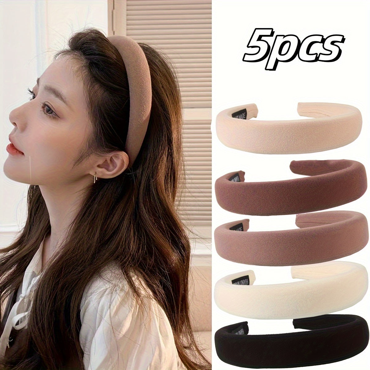 Ayollar uchun 5 ta keng toʻliq rangli gʻovakli bosh bandlar toʻplami, qulay soch bantlari