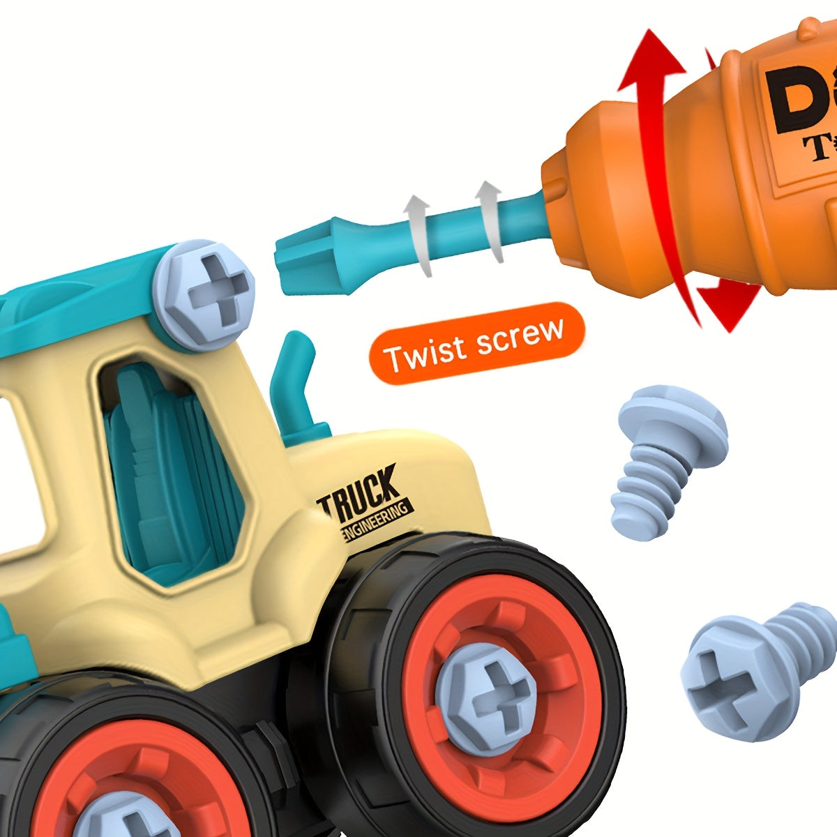 Juguete de coche de ingeniería para desmontar para niños para ensamblaje DIY y resolución de rompecabezas, azul y naranja, 3+