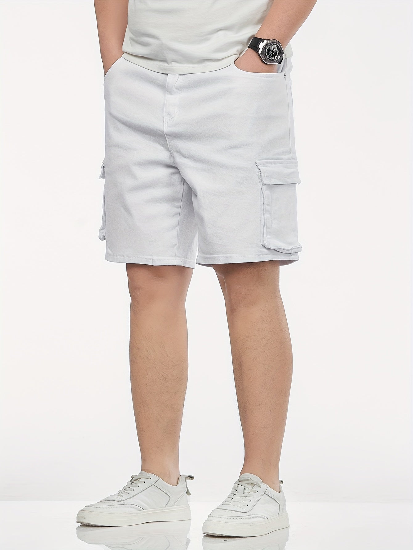 Men's Plus-Size Cotton Denim Shorts with Pockets Slim Fit Casual