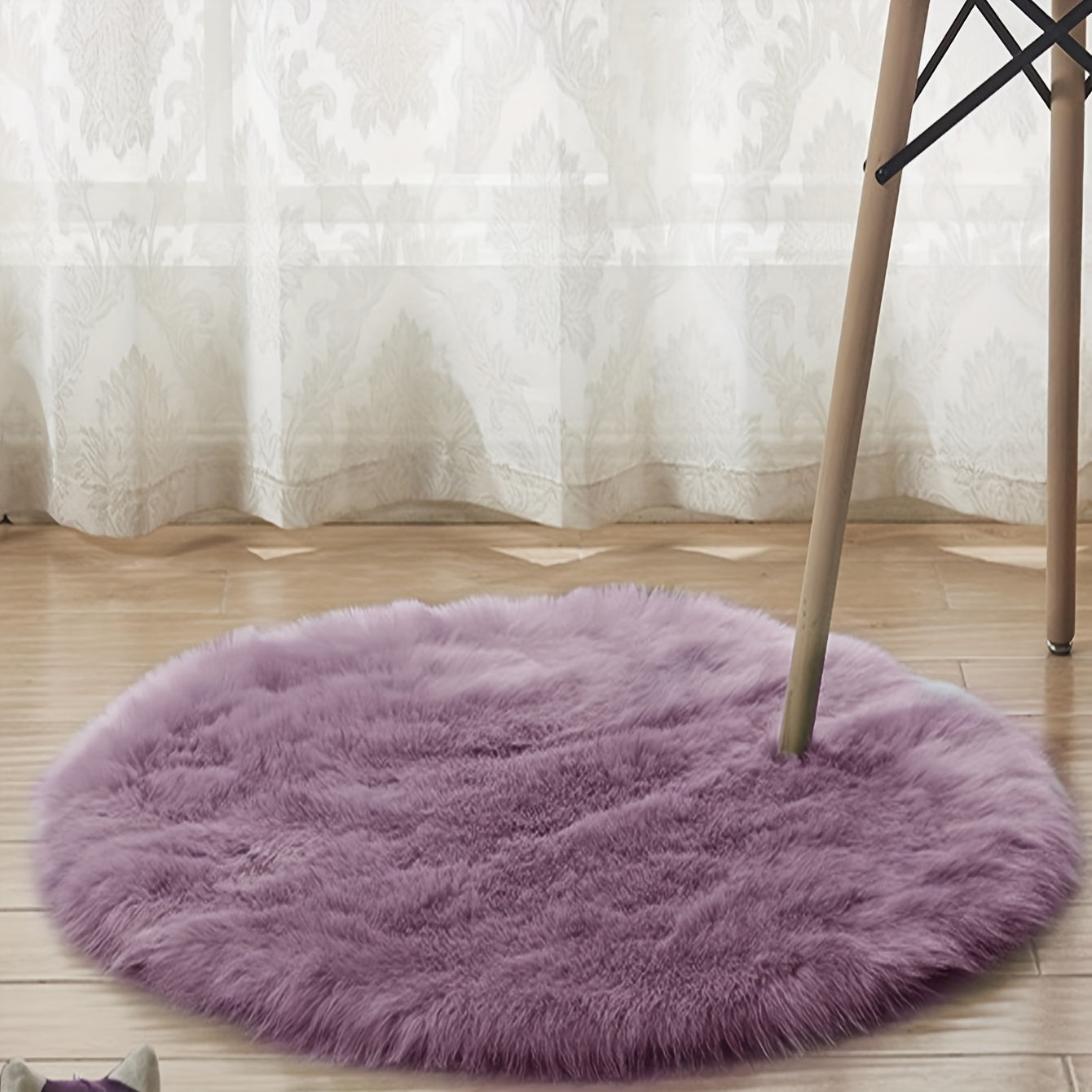 Purple Faux Fur Round Rug Soft Cozy Floor Mat for Living Room Bedroom