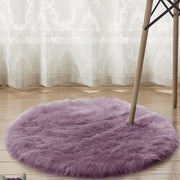 Purple Faux Fur Round Rug Soft Cozy Floor Mat for Living Room Bedroom