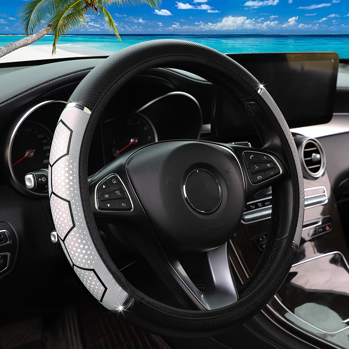 Universal Faux Leather Steering Wheel Cover Bling Metallik Qattiq Yoqimli Oson O'rnatiladi