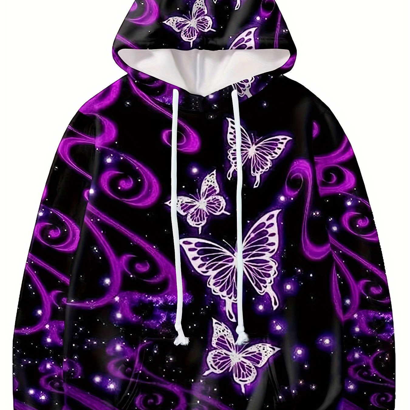 Толстовка женская повседневная с принтом бабочка, с капюшоном и карманами, большой размер