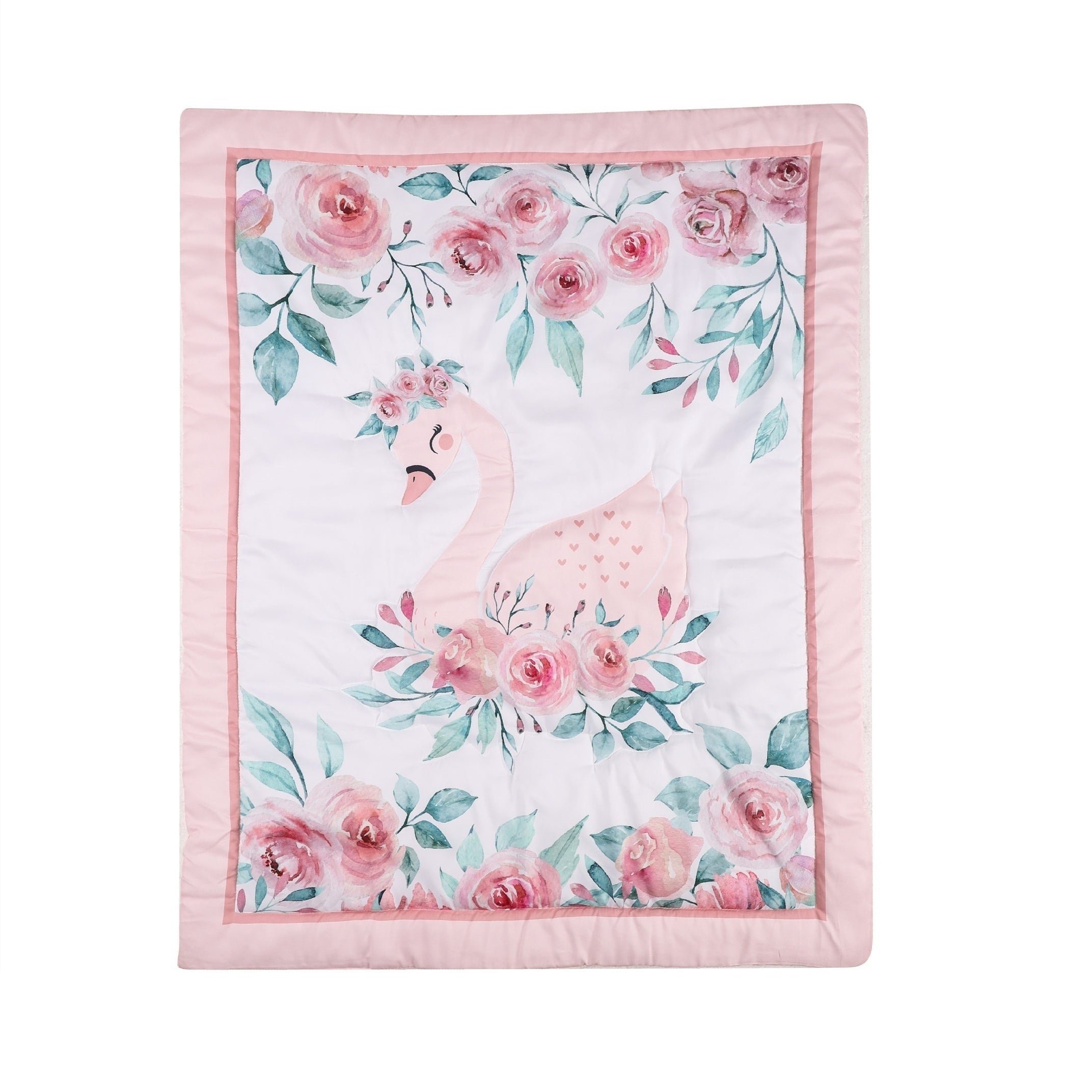 Manta de bebé de poliéster suave 83x107cm con estampado de cisnes, ropa de cama para cuna para niños y niñas