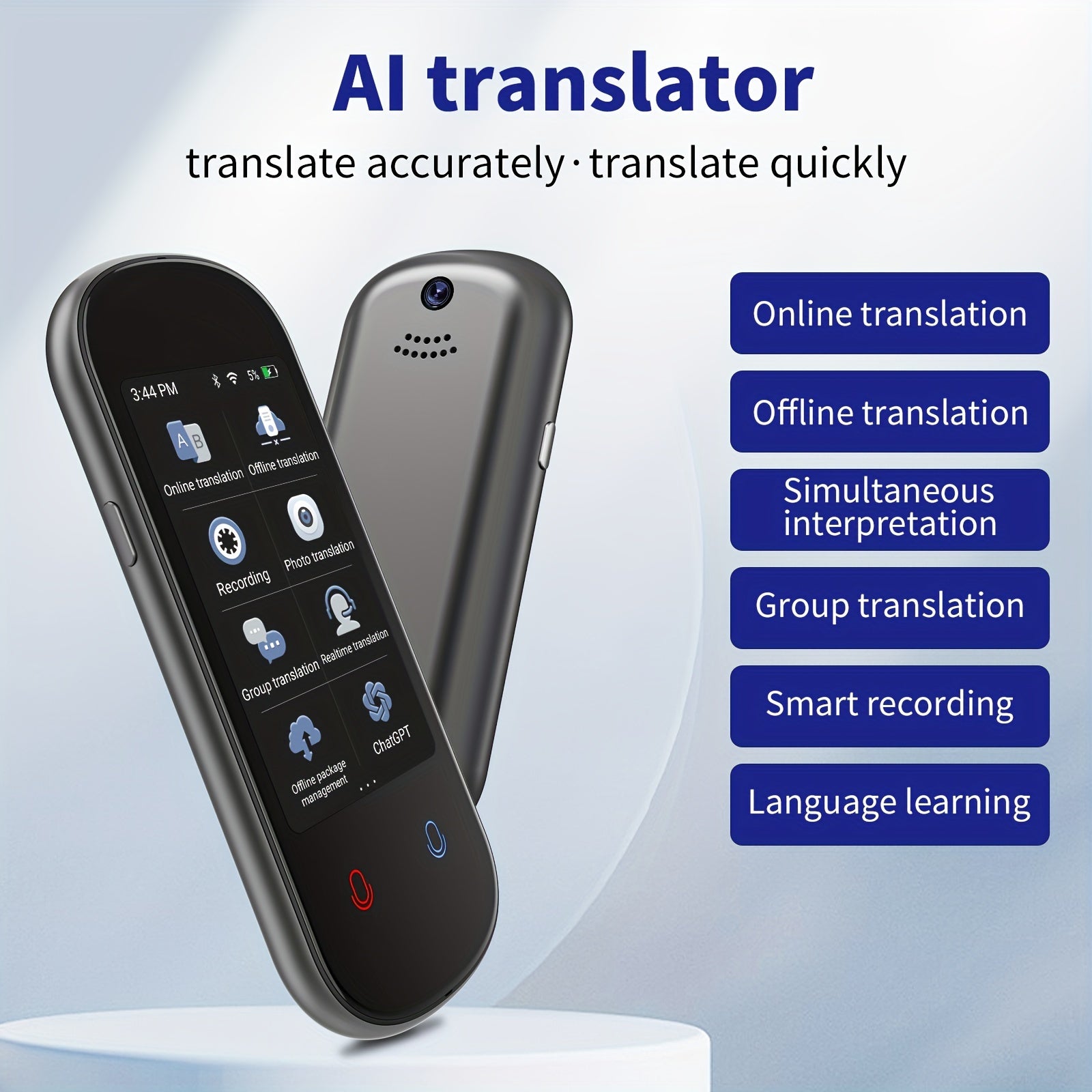 Smart Language Translator Device with Offline and Online Voice and Photo Translation for 138 Languages