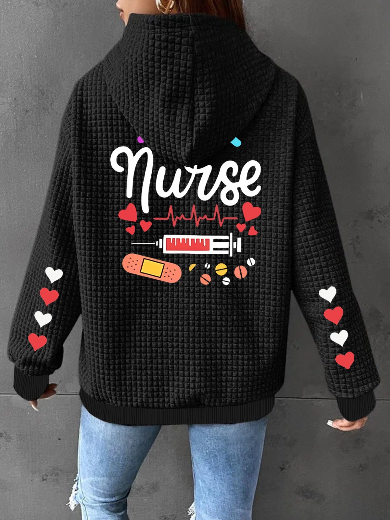 Women’s Comfortably Soft Hoodie Jacket with Heart and EKG Print