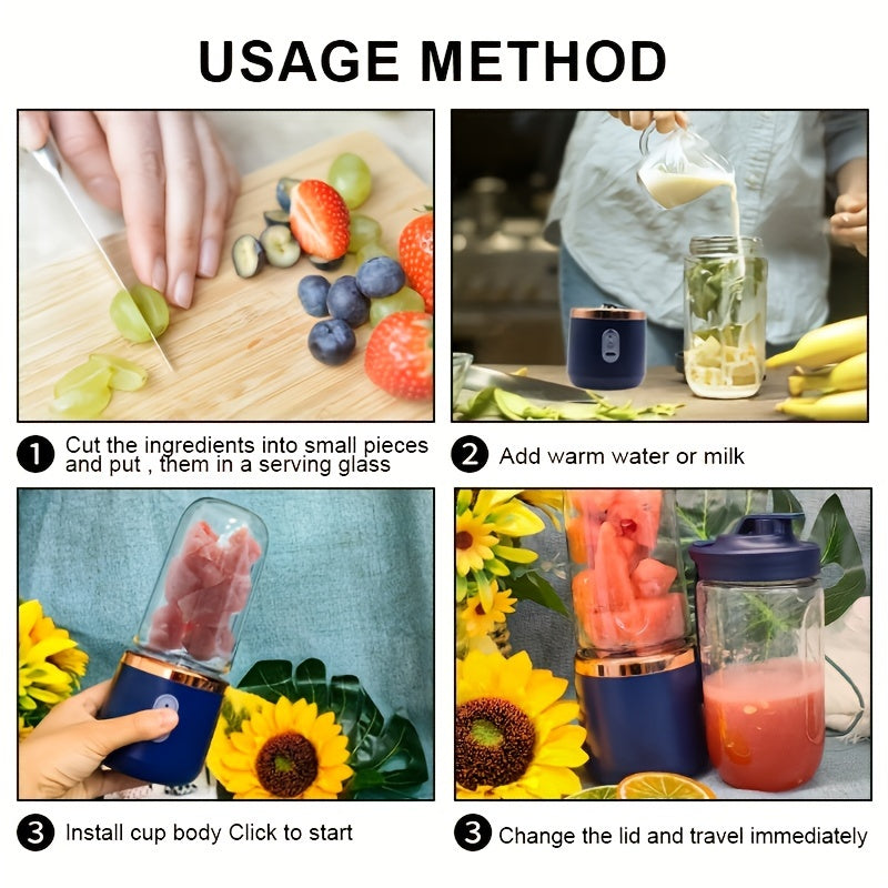 Compact Juicer with Two Cups and USB Charging for Fast Juicing and Easy Cleaning