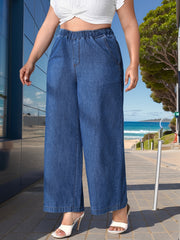 Plus Size Women's High-Waisted Straight Jeans Non-Stretch Denim Casual Pants