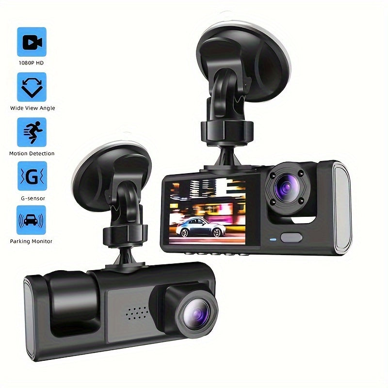 3-Channel Car Dash Camera with 1080P Night Vision and Wide-Angle Lenses