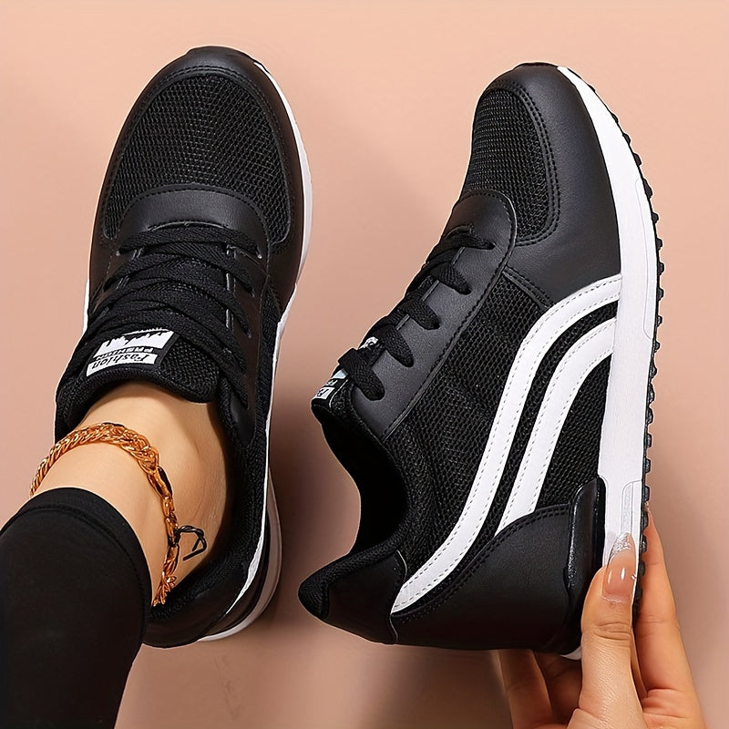 Ladies Casual Sneakers White Black Mesh TPR Sole All-Season Comfort