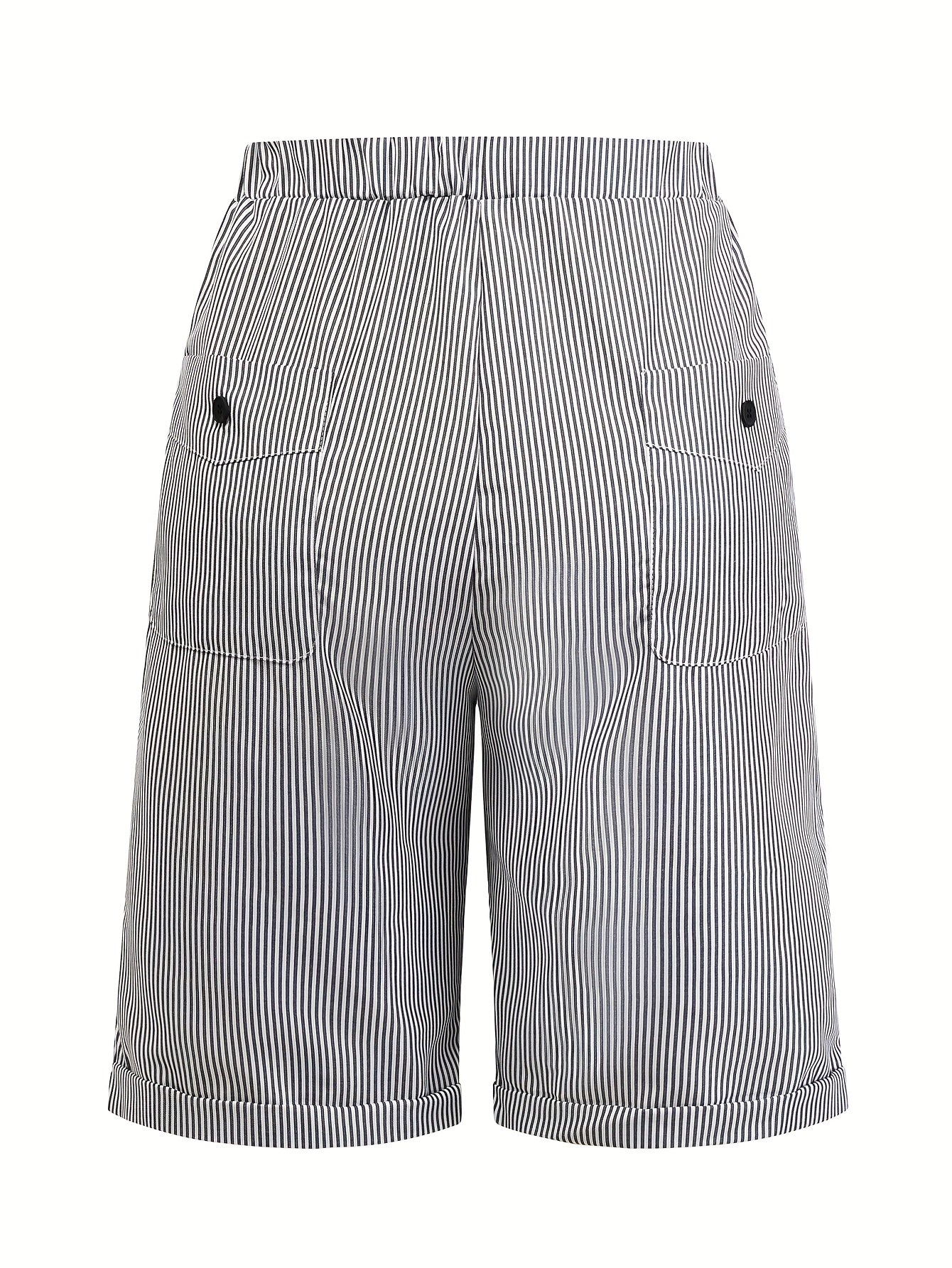 Женские повседневные полосатые брюки с серединой и карманами, регулируемый пояс