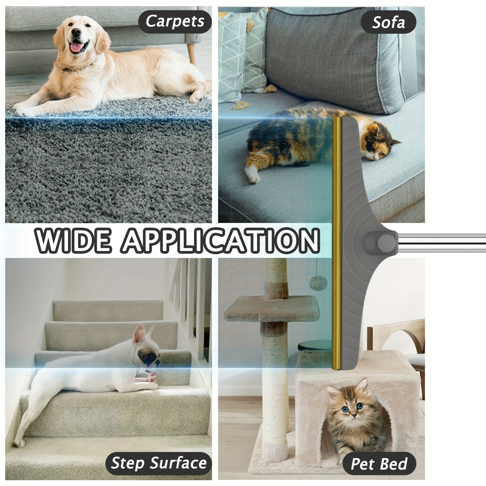 Mopa quitapelusas de metal extensible para mascotas, alfombras y suelos