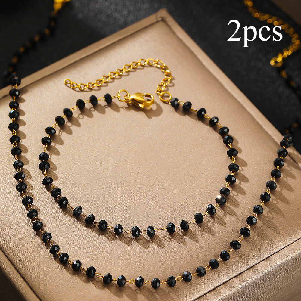Black Imitation Pearl Jewelry Set for Women Necklace and Bracelet