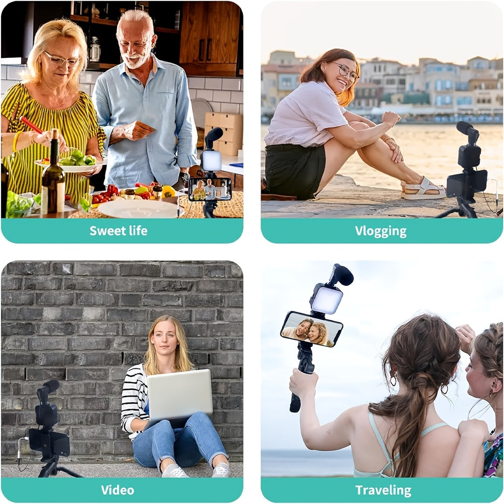Beginner Video Blogging Kit for iPhone and Android with 10-Inch Tripod Microphone for Live Streaming and Vlogging