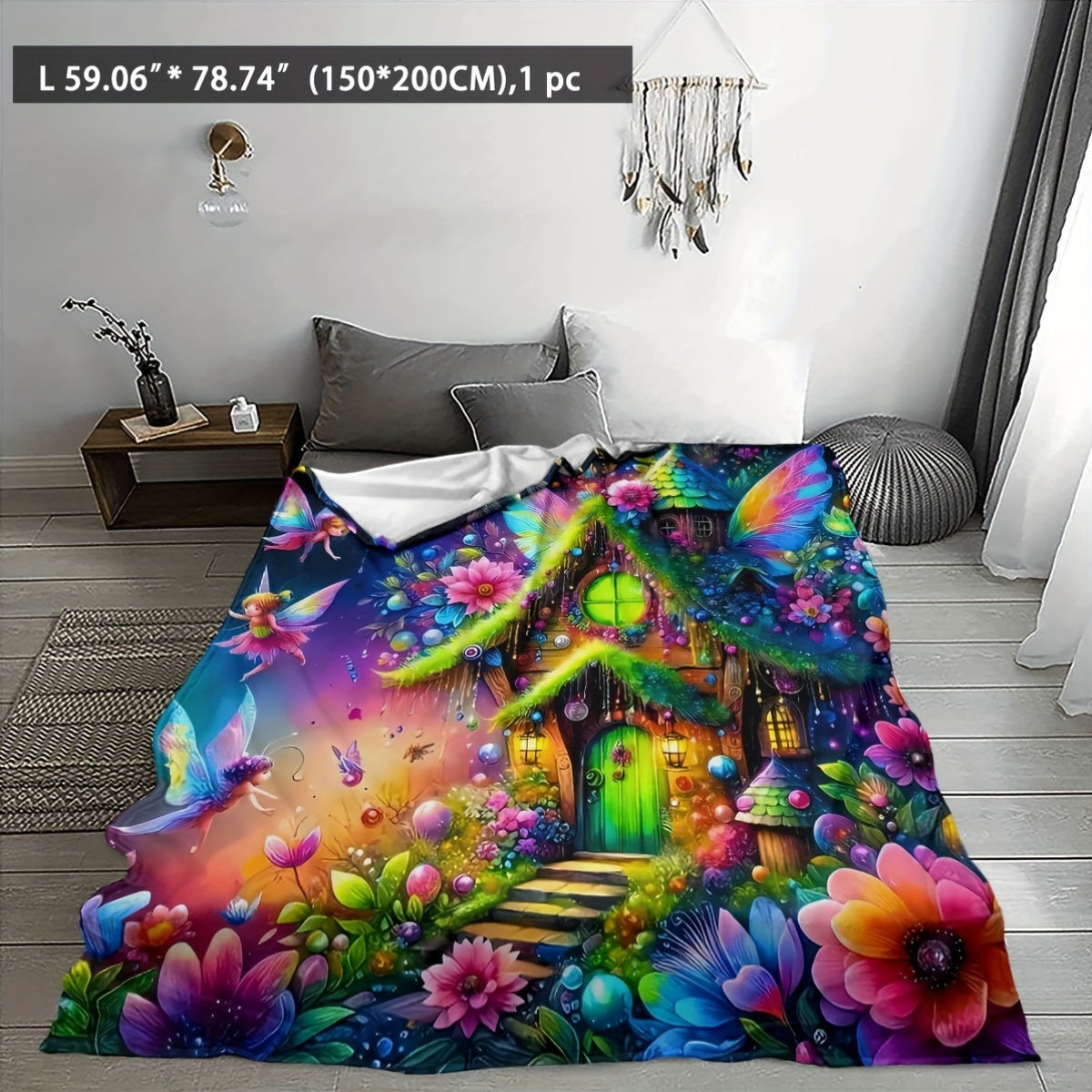 Geometric Fairy House Digital Print Blanket 65x65 Inches Polyester Lightweight All Seasons