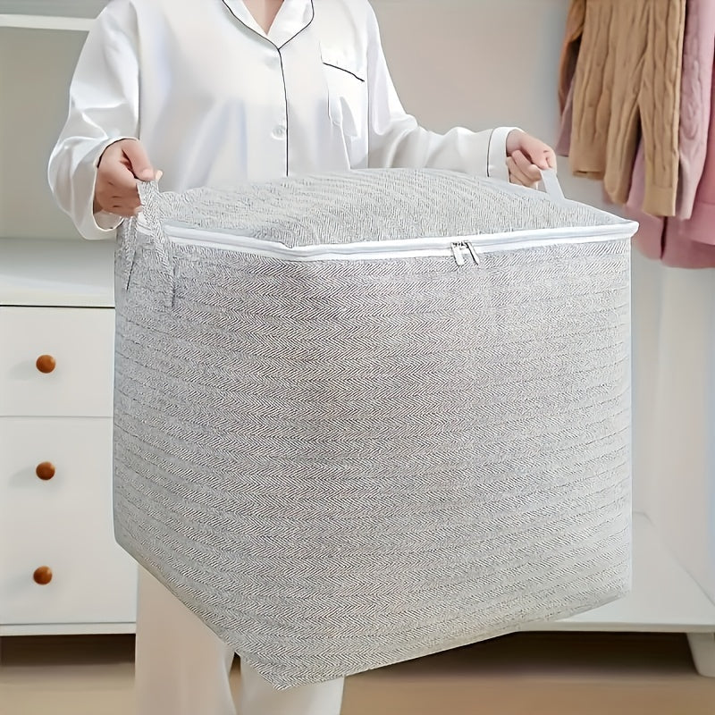 Large Non-Woven Fabric Storage Bin with Lid Handles and Zipper for Clothes Toys and Quilts