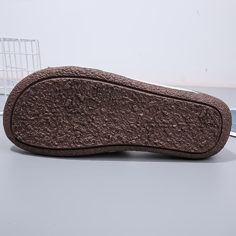 Women's Fleece-Lined Faux Leather Ankle Boots Brown Platform Winter