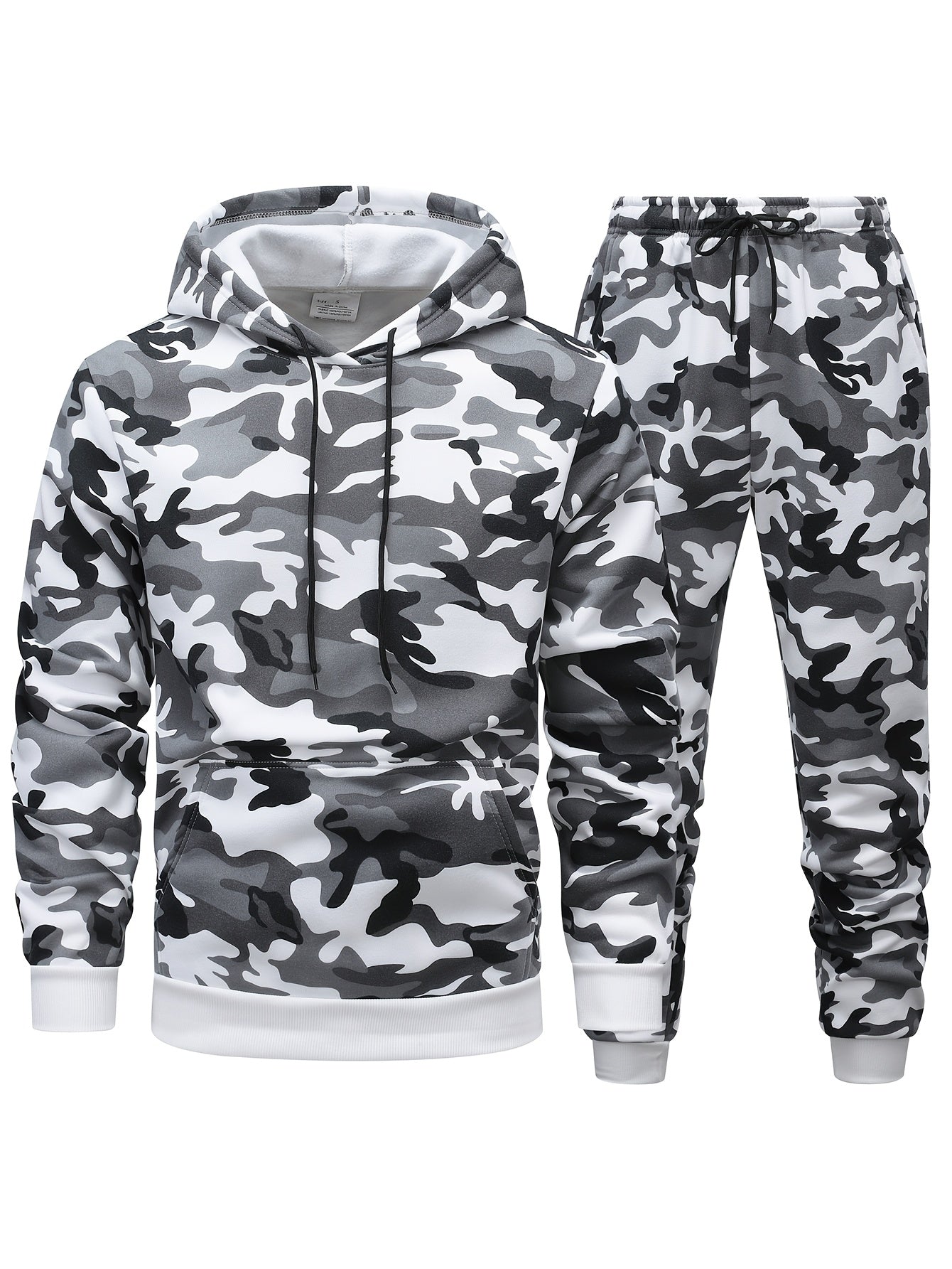 Men's Camo Hooded Sweatshirt and Pants Set for Outdoor Activities in Fall Winter 100% Polyester Drawstring 3D Printing