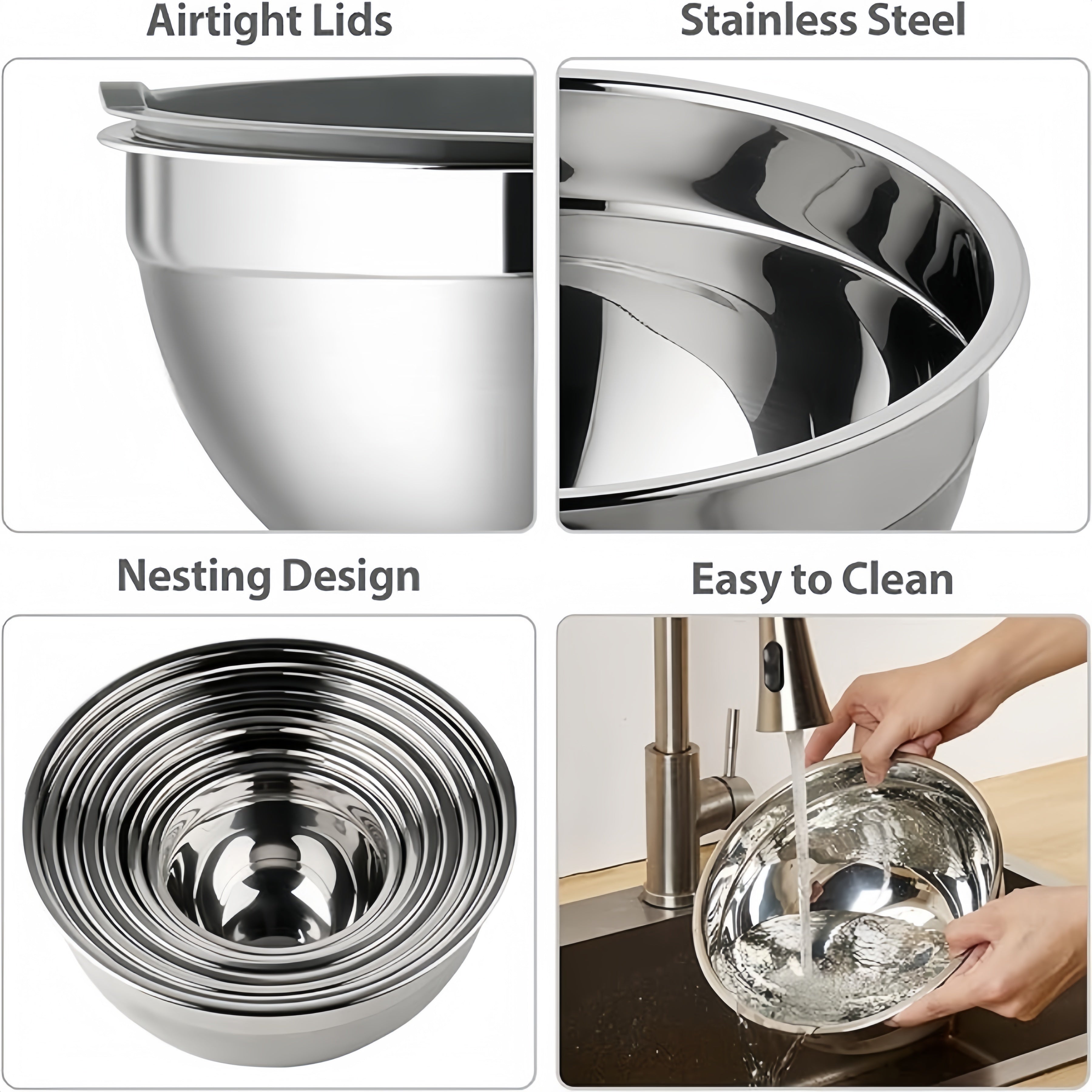 Set of 14 Stainless Steel Mixing Bowls with Lids, Rust-Resistant, Dishwasher Safe