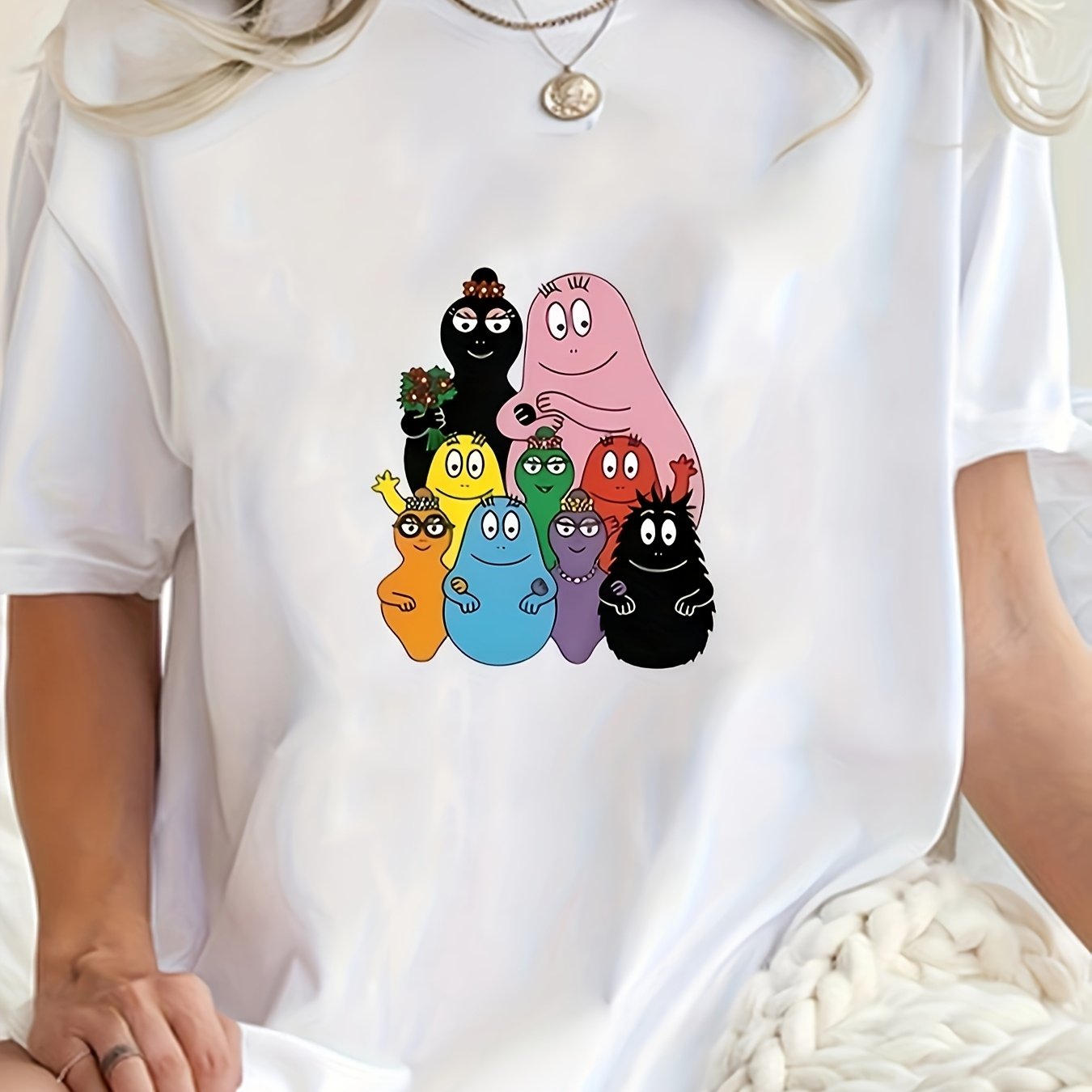 Women's Plus Size White T-Shirt Short Sleeve Cartoon Print Casual Summer