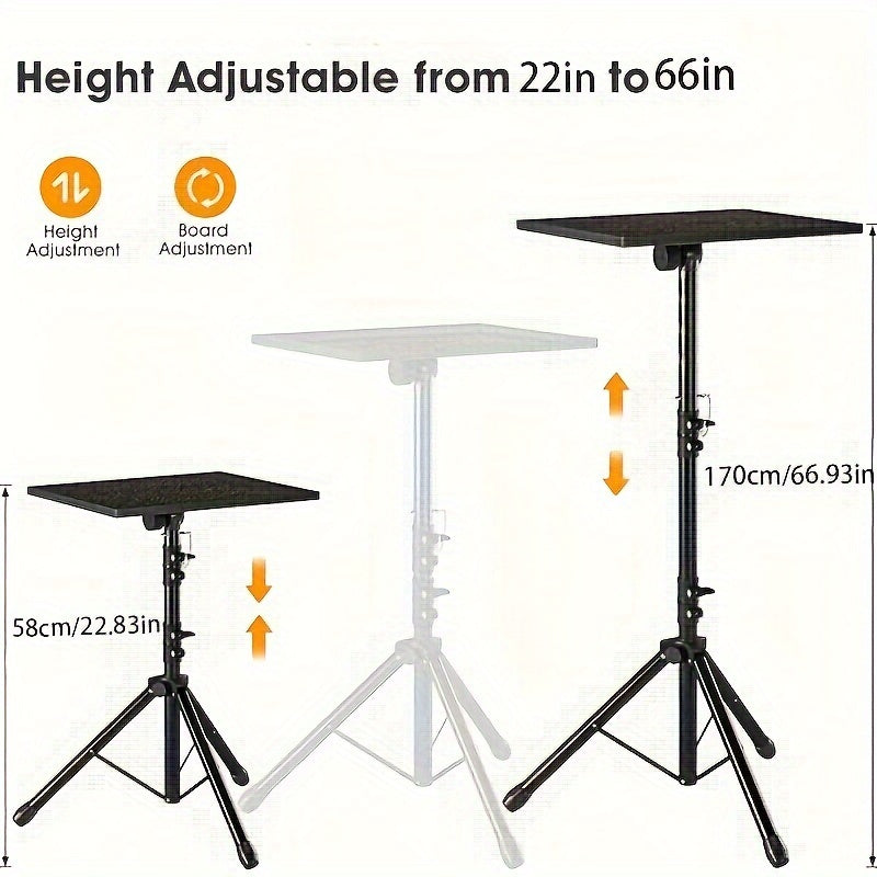 Soporte ajustable para proyector y portátil en acero inoxidable, altura de 30cm a 66cm