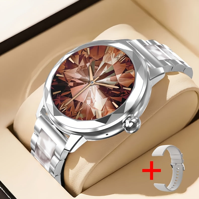 1.2 dyuymli ekranli, qo'ng'iroq, xabar bildirishnomalari, ob-havo, kaloriya hisoblagichi, musiqa, sport rejimlari bilan jihozlangan, iPhone/Android bilan mos keladigan hashamatli ayollar soati, ayollar uchun ideal 14-fevral sovg'asi.