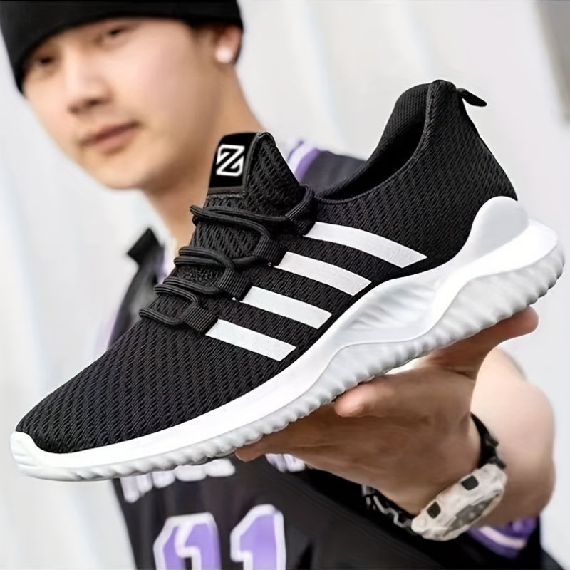 Unisex Striped Breathable Fabric Lace-Up Sneakers for Casual Sports All-Season