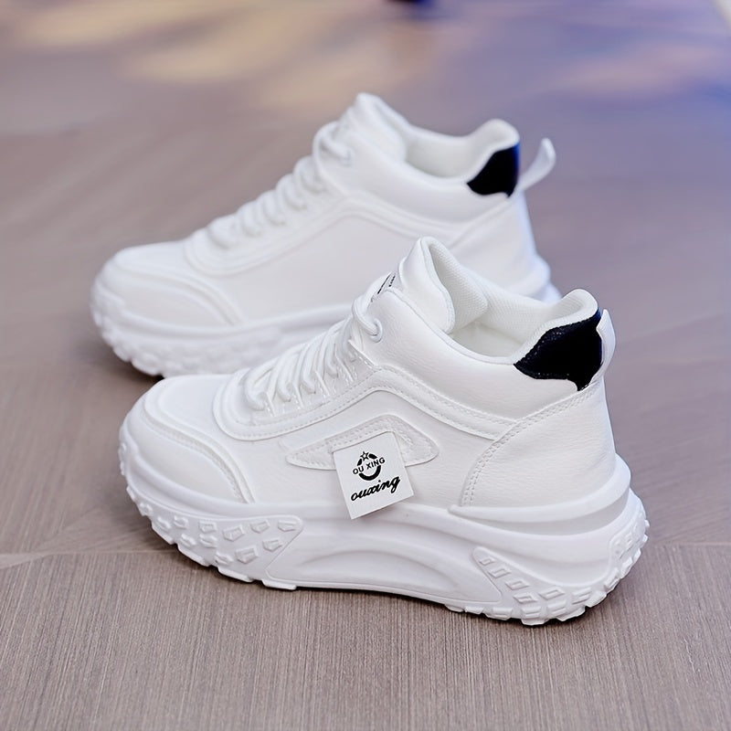 Women High-Top Sneakers Solid Color Casual Shoes All-Season Man-Made