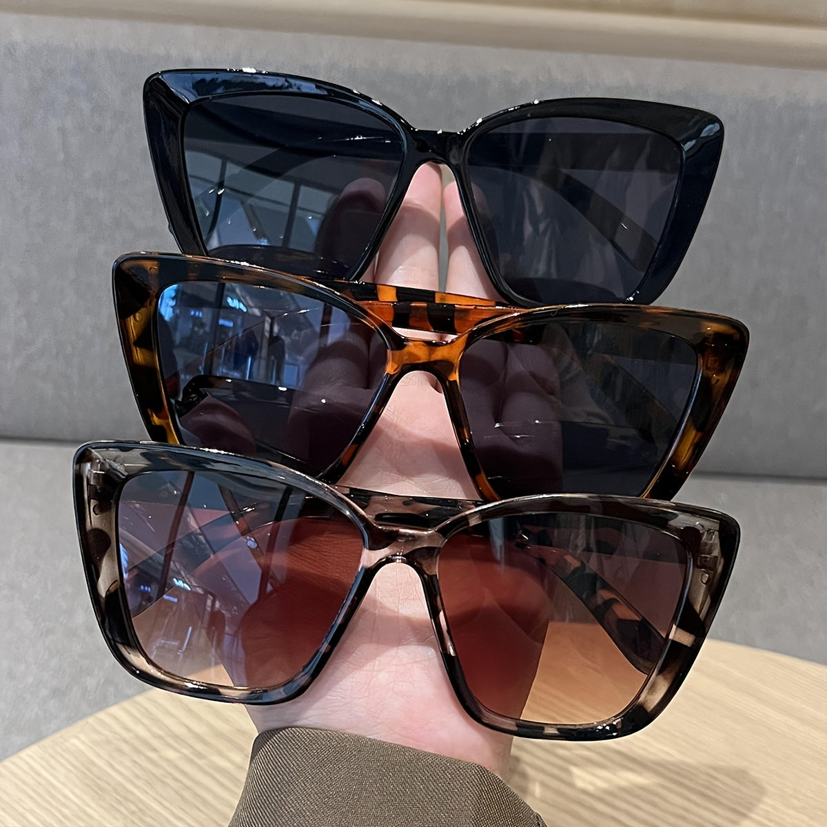 Set of 3 Women's Cat Eye Glasses in Classic Colors with Large Frames for Casual Wear