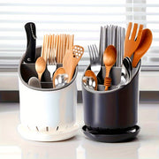 Set of 2 Plastic Kitchen Utensil Holders with Drainage and Flatware Organizer