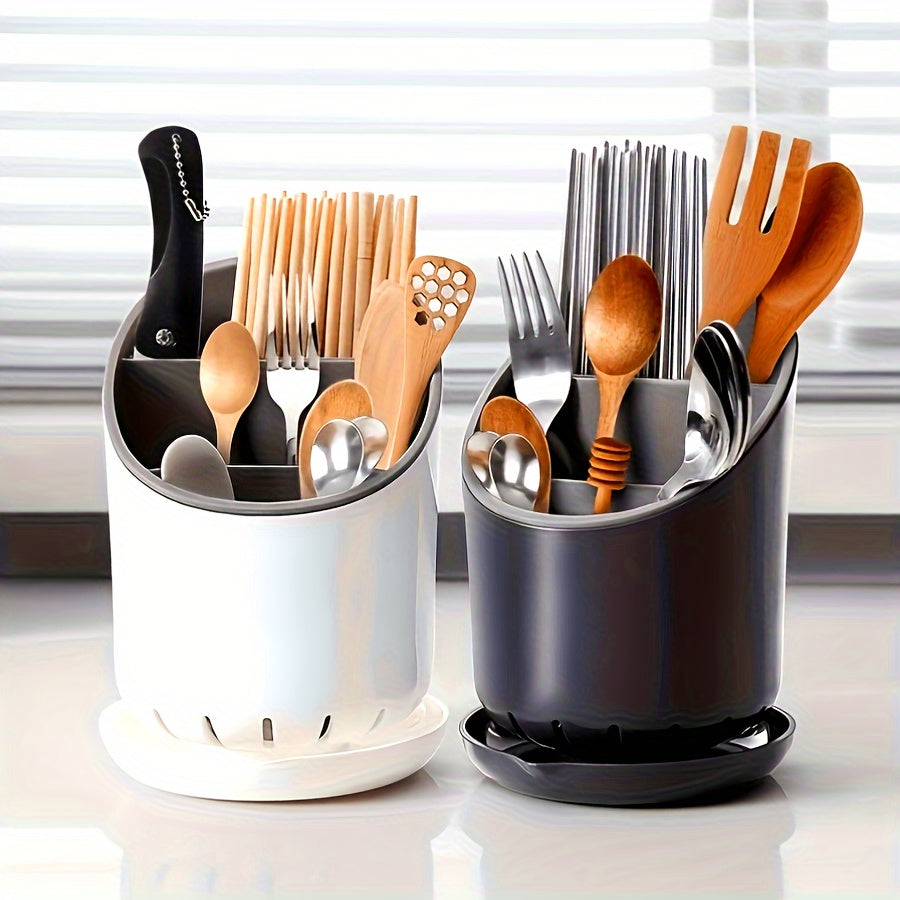 Set of 2 Plastic Kitchen Utensil Holders with Drainage and Flatware Organizer