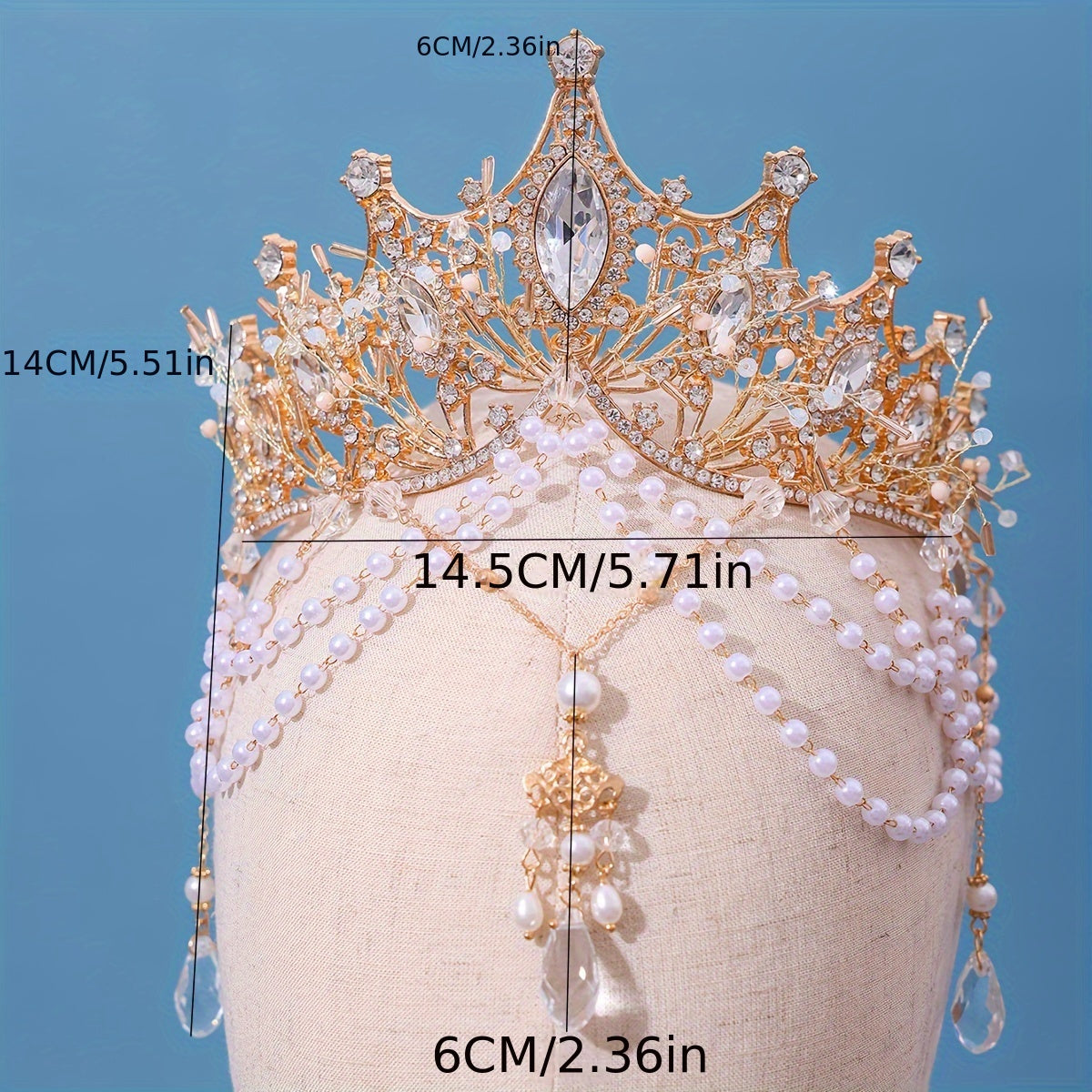 Handmade Rhinestone Crown with Beads and Faux Pearl Pendant for Wedding Hair Accessories