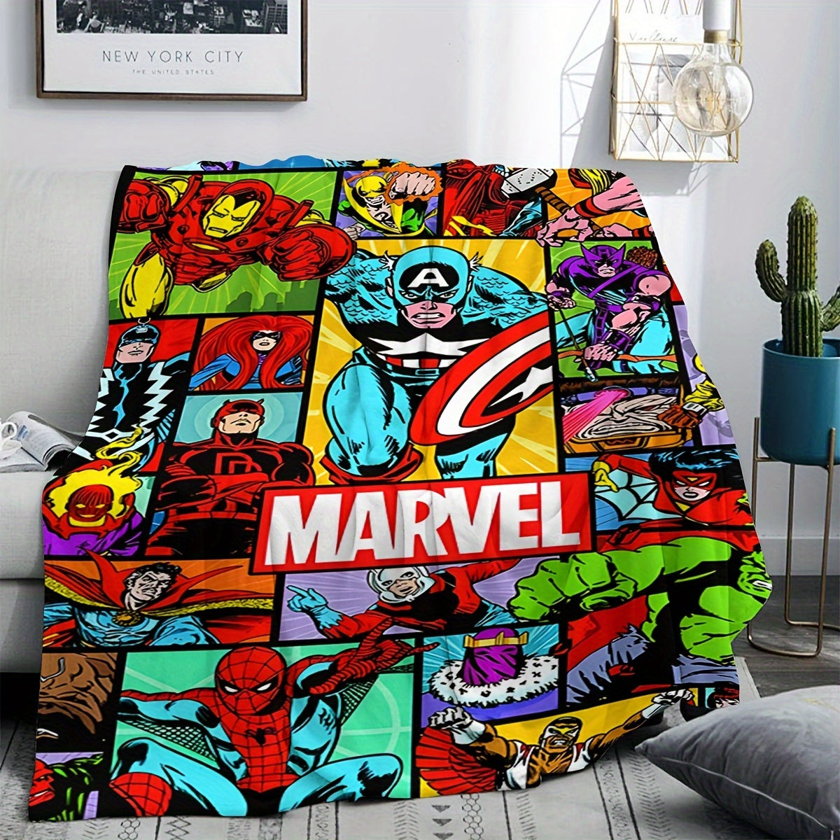 Superhero Plush Throw Blanket Digital Print All-Season Sofa Bed Travel Camping Gift