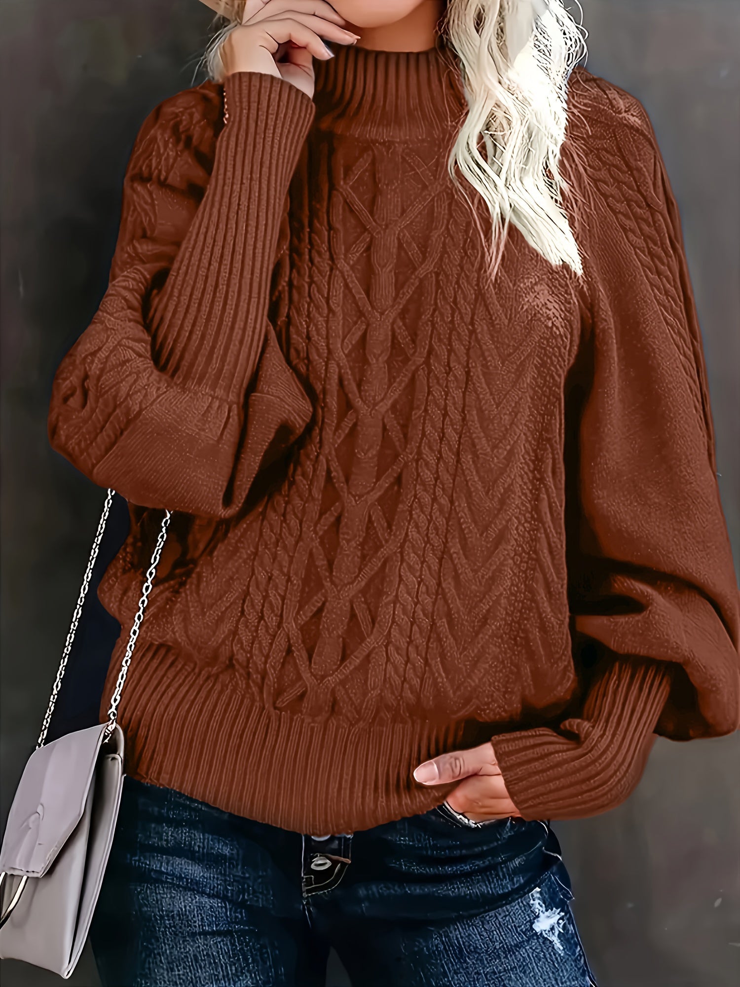 Plus Size High Neck Sweater for Women Made from 100% Acrylic Knit Solid Color Fall Winter