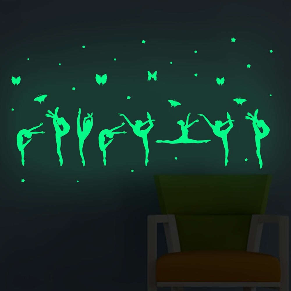 Illuminated Ballet Dancer and Butterfly Wall Decals for Teens and Adults Glossy Finish Stick-On PET Stickers