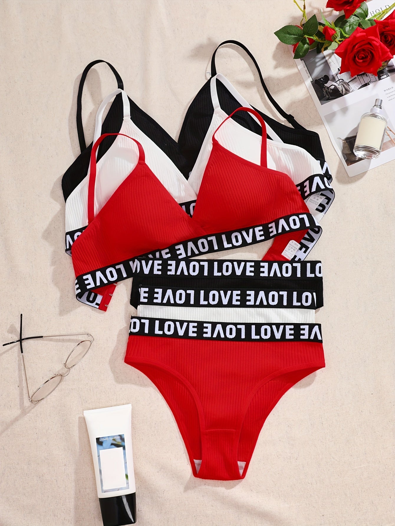 Women’s Ribbed Lingerie Set with Cami Bra and Panties