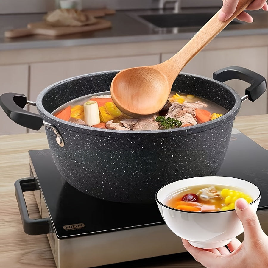 Large Capacity Cast Iron Soup Pot with Non-Stick Coating and Lid