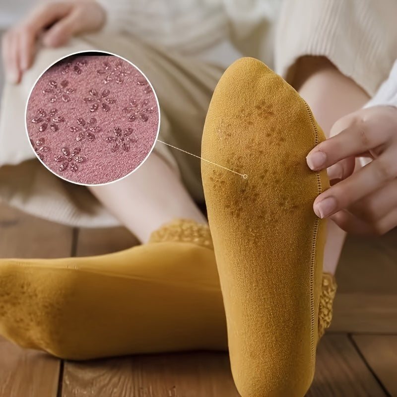 Women's Ankle Socks 5 Pairs Lace Trim Non-Slip Silicone Warm Knit Polyester Spandex