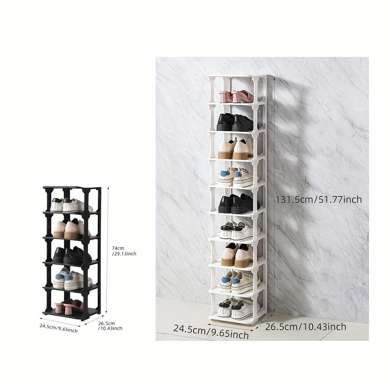 Estante para zapatos de plástico de múltiples capas con componentes desmontables en blanco o negro