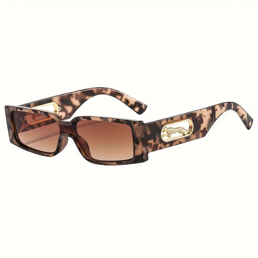 Gafas rectangulares retro para hombres y mujeres, estampado de leopardo, accesorios de verano coloridos para la playa