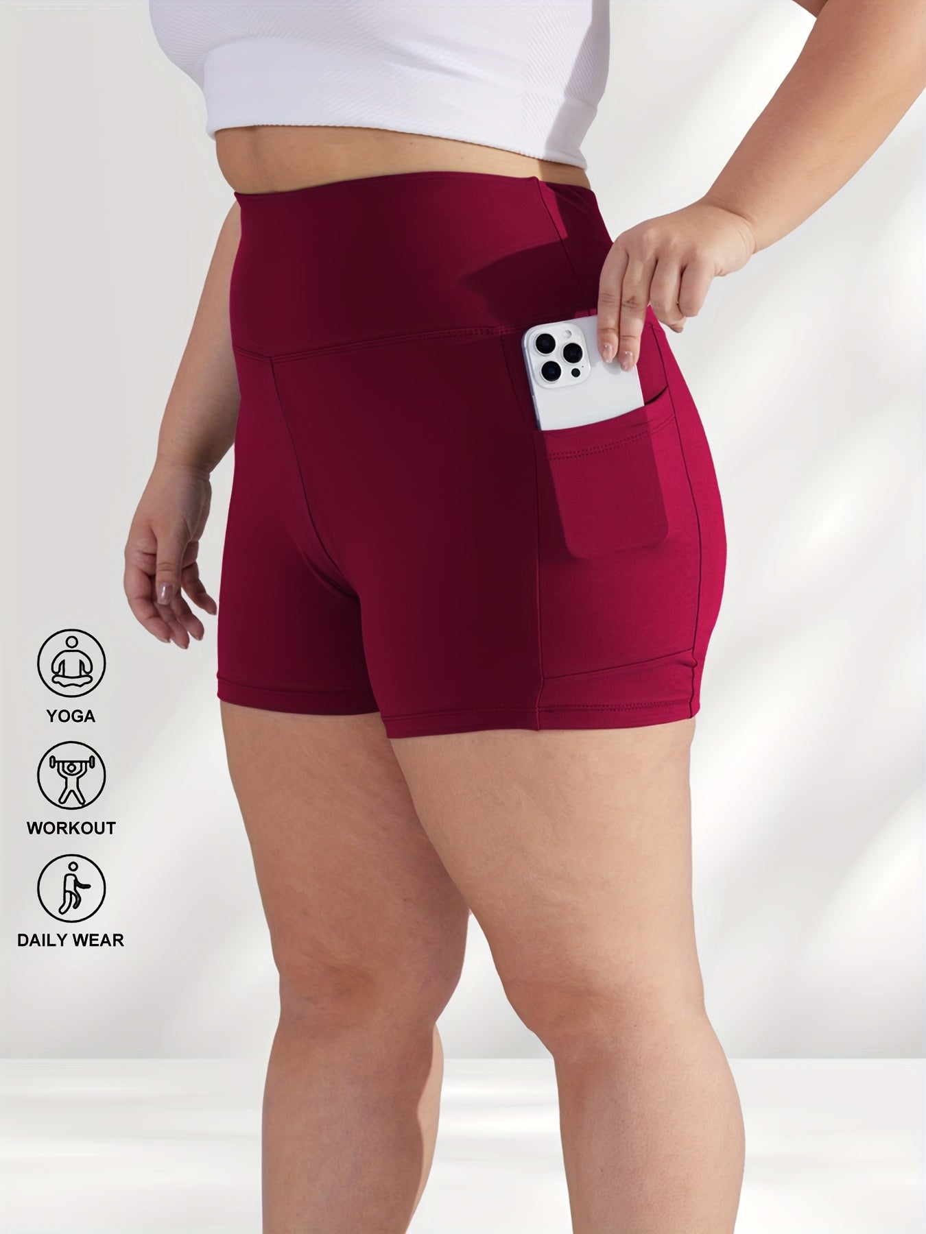 Women's Plus Size High-Waisted Shorts with Pockets, Butt-Lifting, Stretch Fabric