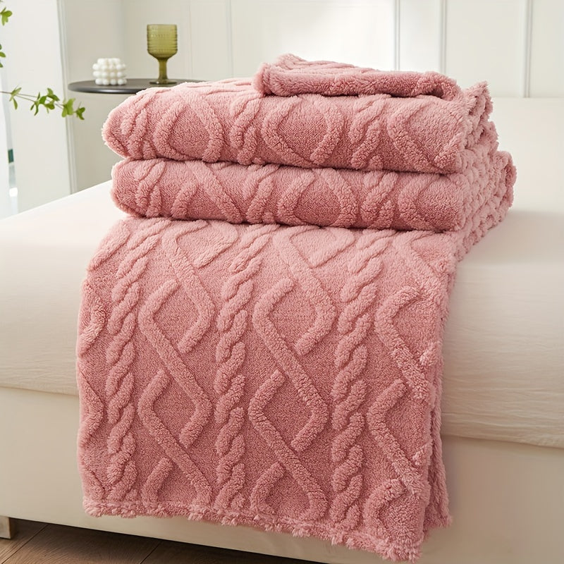 Flannel Blanket Cozy Soft 3D Jacquard Woven Lightweight for Sofa and Home Decor