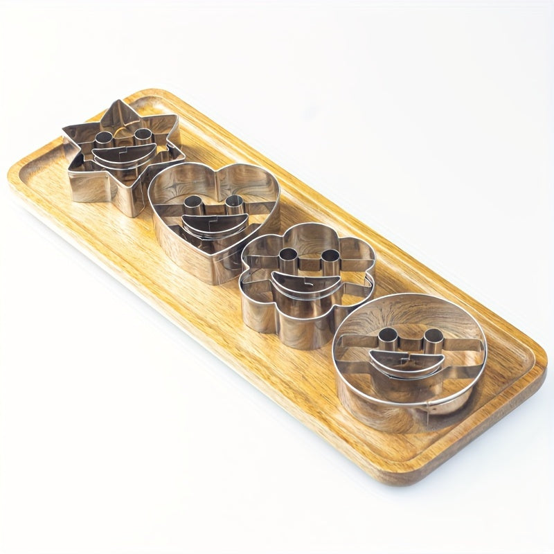 Set of 4 Stainless Steel Smiling Face Cookie Cutters for Baking Pastries and Biscuits