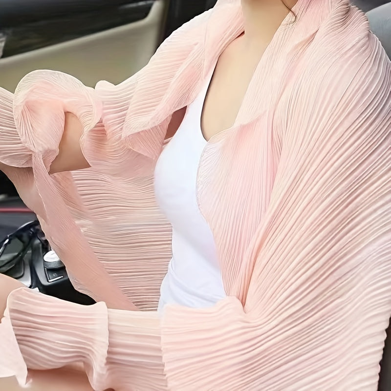 Women’s Wrinkle-Free Chiffon Sun Protection Sleeve Shawl for Driving in Solid Color