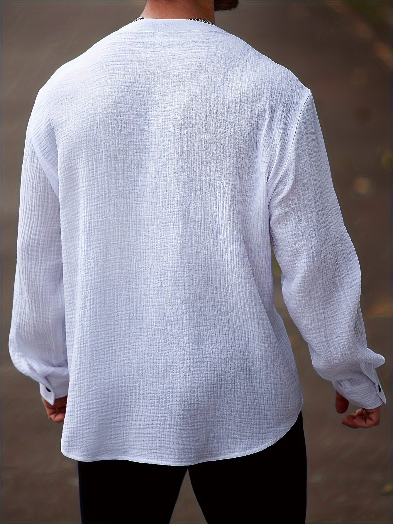 Men's Cotton Casual Shirt Large Crew Neck Solid Color Spring Fall