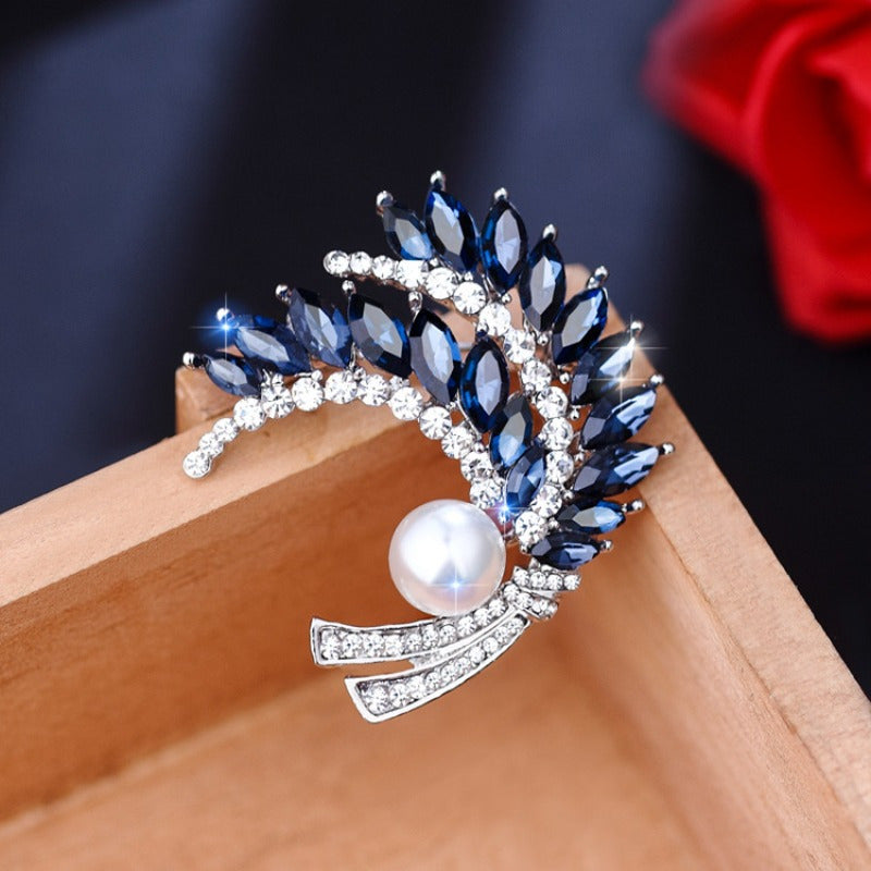 Wheat-Shaped Rhinestone Brooch Pin with Crystal Plant Design for Women and Men