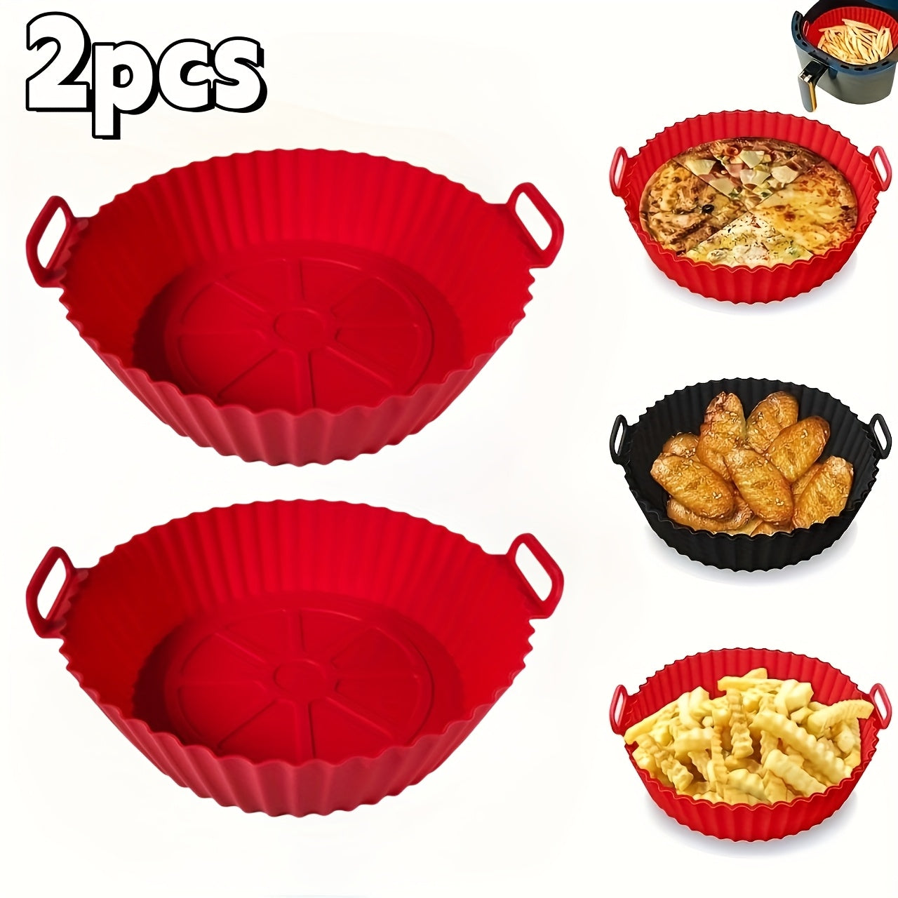 Set of 2 Reusable Silicone Air Fryer Liners Non-Stick Circular Baking Mats for Healthy Cooking