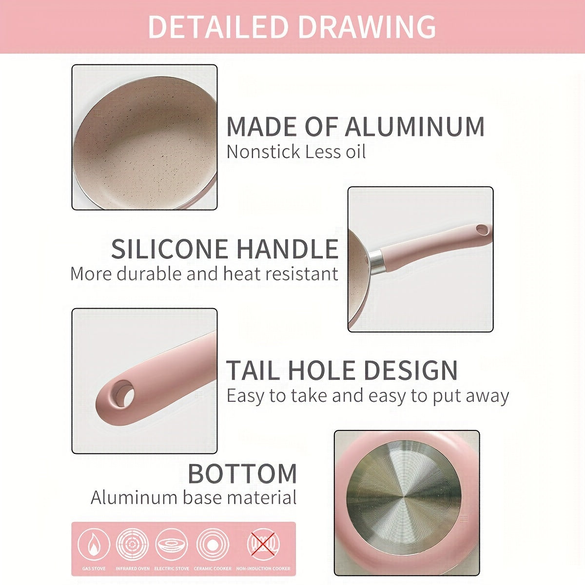 16.51 cm Non-Stick Aluminum Skillet with Silicone Handle Dishwasher Safe for Eggs and Steaks