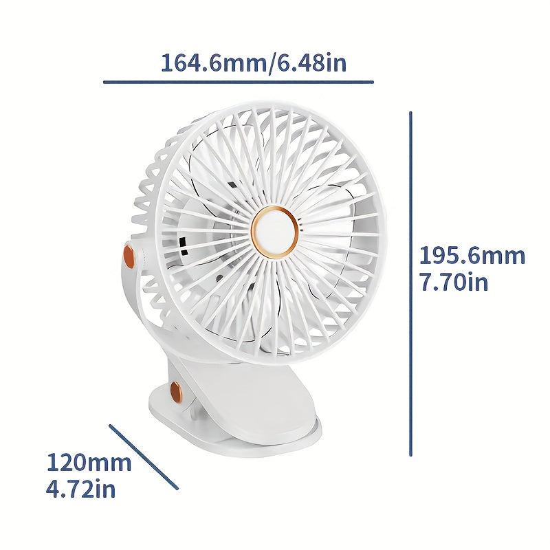 Portable USB Rechargeable Desk Fan with Nightlight, 5 Speeds, Clip-On, Quiet