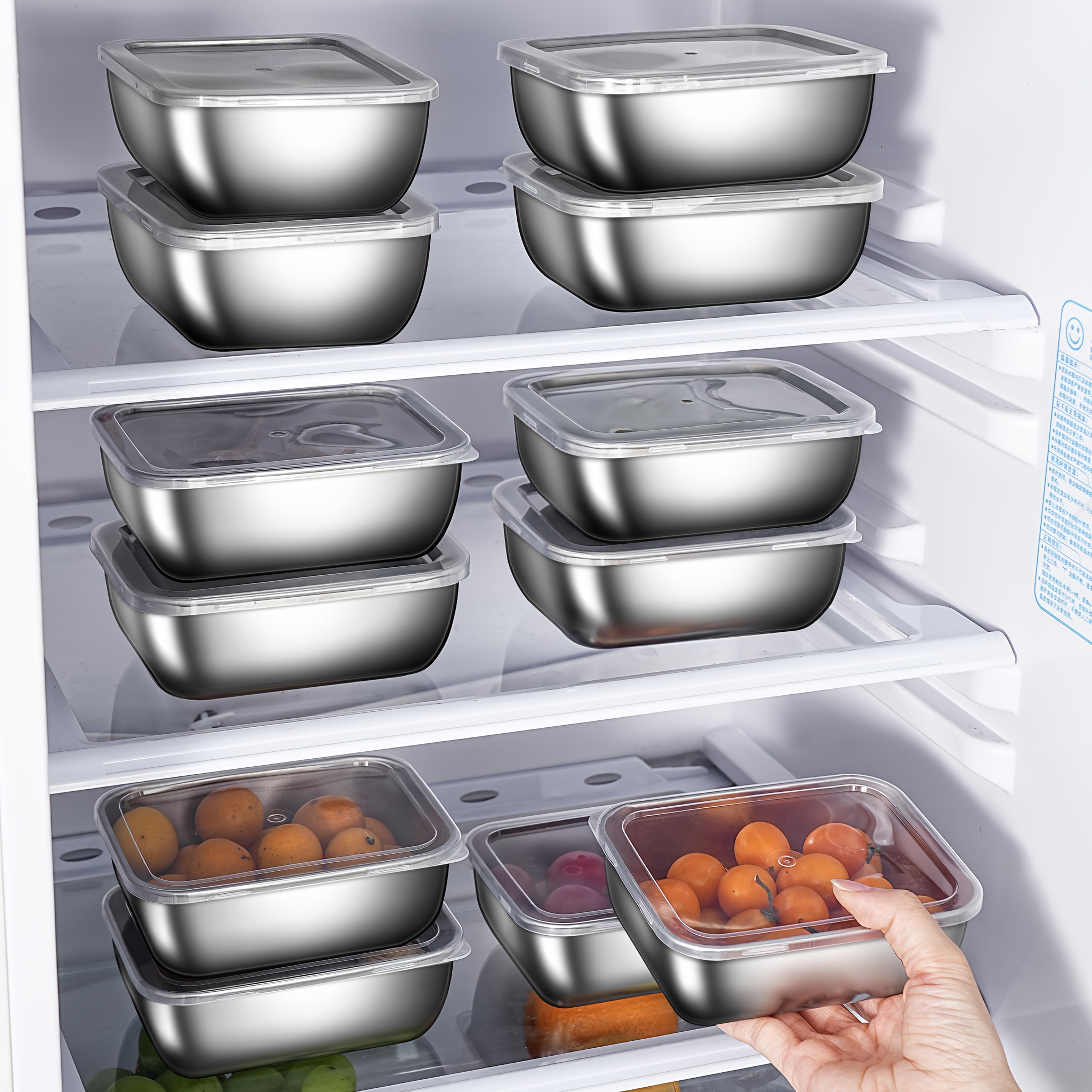 Set of 5 Stainless Steel Food Storage Containers with Lids for Picnic Meal Prep and Fridge Organization